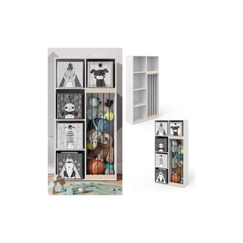 4251421948051 - Kinderregal Marvin Plüschtier-Box Aufbewahrung Bücherregal Standregal Holz
