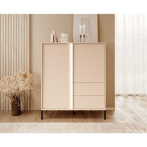 5905351286927 - Furnix - Highboard dasti 2D2S Kommode mit schwarze Metallfüße Beige