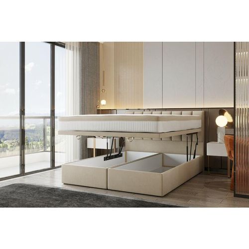 5904347102753 - Bond Boxspringbett 160 x 200 mit Bettkasten mit Matratze Hellbeige - Trada