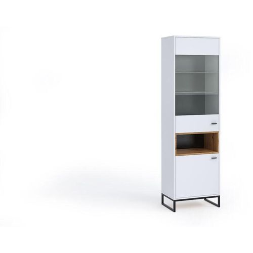 5905351273576 - Furnix - Vitrienenschrank relio WIT60 Vitrine mit Metallgestell Weiß Artisan