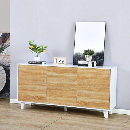 0784196610822 - Toscohome - Sideboard aus Holz 154 cm mit drei Türen in Eiche und weißem Rahmen - Moran