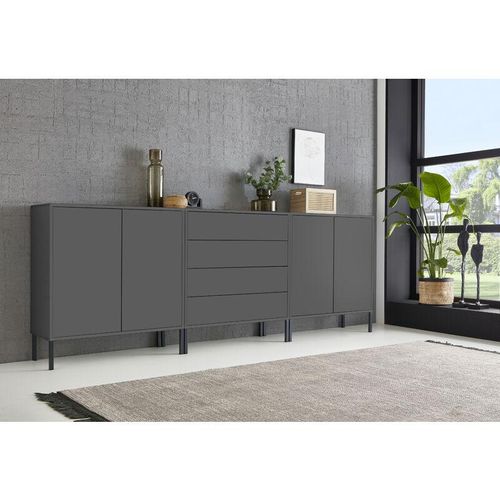 4260593582079 - Bmg Möbel - Sideboard Mailand Set 5 grifflos Metallfüße Anthrazit - Grau