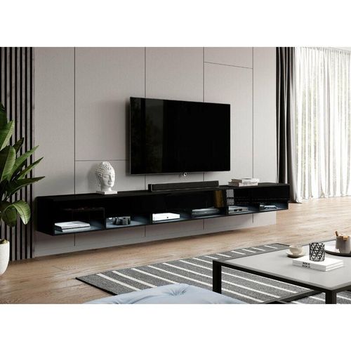 5905351284015 - TV-Schrank alyx 300 cm (3x100cm) Lowboard mit led Schwarz Schwarz Glanz - Furnix