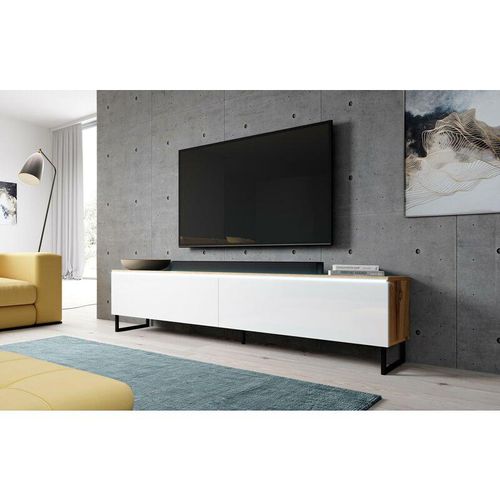 5905351220235 - Lowboard bargo 180 TV-Schrank mit Metallfüße ohne led Wotan-Weiß glänzend - Furnix