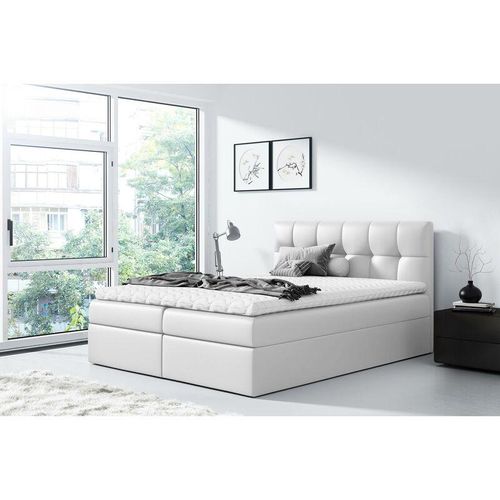 5905351214630 - Boxspringbett rickie 140x200 mit tiefen Bettkasten und Topper MA920 weiss - Furnix