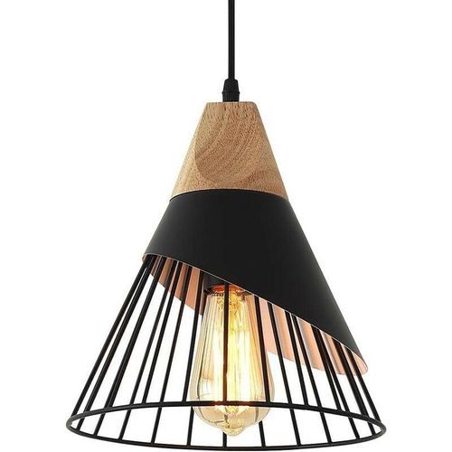 6094253565953 - Vintage-Pendelleuchte industrielle Deckenleuchte im Holz-Metall-Design in schwarzen Pendelleuchten