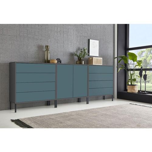 4260593582062 - Bmg Möbel - Sideboard Mailand Set 4 grifflos Metallfüße Anthrazit  Petrol - Grau