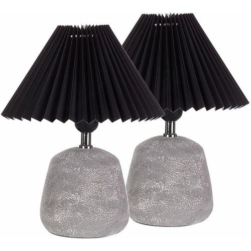 4255664855619 - Beliani - Tischlampe Hellgrau und Schwarz Keramik Vasenform 32 cm Stoffschirm Kegelform Langes Kabel mit Schalter Modern Schlaf- u Wohnzimmer Leuchte