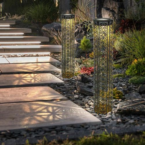 4059157364714 - Orientalische Solarlampen für Außen Solar Gartendeko Outdoor Balkon Deko Dekorstanzungen schwarz gold Erdspieß 1x led warmweiß DxH 7x46 cm 2er