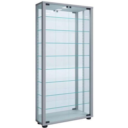 4051814413131 - Glasvitrine stehend Vitrine Glas mit ESG-Sicherheitsglas Maße ca H 115 x B 59 x T 18 cm Standvitrine Glas Modern und platzsparend Glas Vitrinenschrank – Lumo Maxi Spiegel