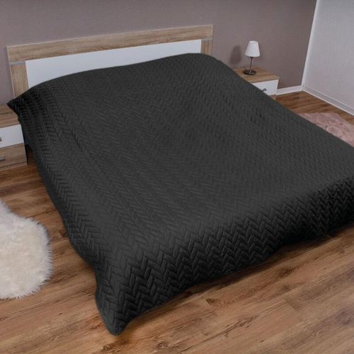 4059222284077 - Tagesdecke xl (140x210 cm) mit wattierter Zwischenlage (Schwarz) Bettüberwurf - ÖKO-Tex 100 Sommerdecke gesteppt - Steppdecke Wendedecke - Schwarz