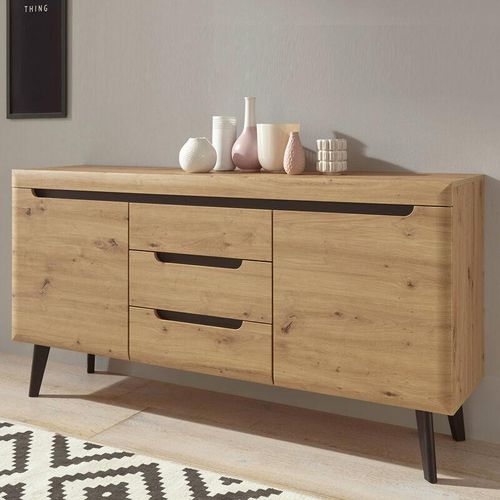 4251581579768 - Lomadox - Sideboard mit 3 Schubkästen TIROL-61 skandinavisches Design in Eiche Artisan mit Schwarz b h t ca 160 83 40cm - braun