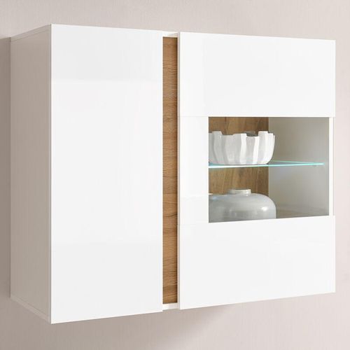 4251581567307 - Lomadox - Hängeschrank Hängevitrine mit LED-Beleuchtung CELLE-61 in weiß Glanz und Grandson Oak Eiche Nb b h t ca 97 83 40 cm - braun