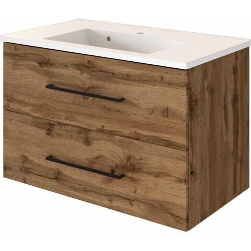 4251581535795 - Lomadox - Waschtischunterschrank inkl Waschbecken 80 cm MANLY-03 Wotaneiche Nb b h t 80 55 47 cm - braun