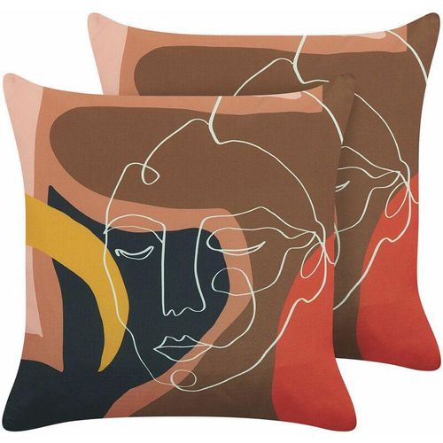 4251682294300 - Beliani - Dekokissen 2er Set Mehrfarbig mit Füllung 45x45 cm Gesicht Silhouette Abstrakt Wohnaccessories Wohnzimmer Schlafzimmer Flur