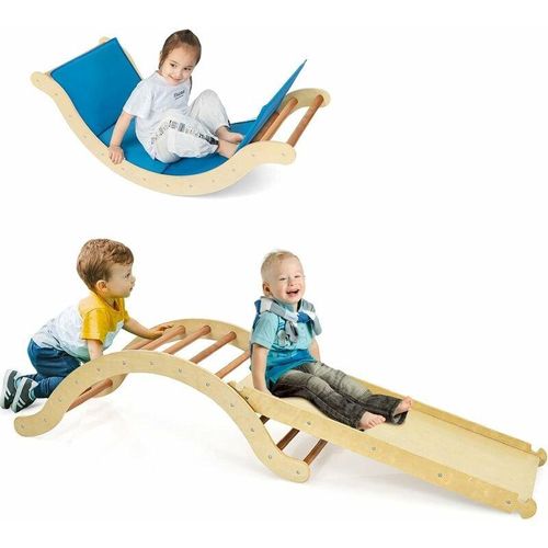 0661706128476 - 4 in 1 Kinder Kletterleiter Set mit umkehrbarer Rampe zum Klettern und Rutschen Holz Kletterbogen KletterdreieckKleinkinderrutsche Leiter-Spielset