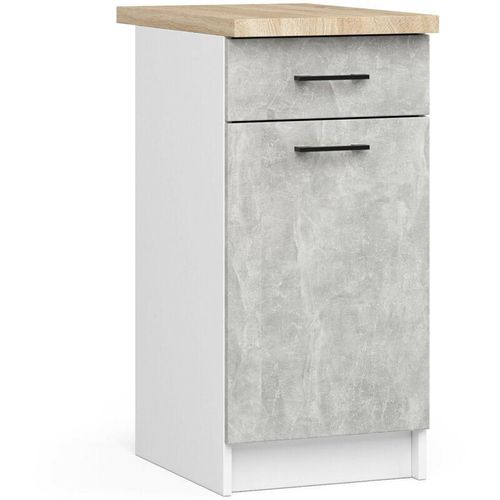 5907512214664 - Akord - Küchenschrank lima modular S40 Unterschrank mit Arbeitsplatte Weiß 40 cm Tür Schublade 2 Ebenen Front Beton B40 x H85 x T46 cm