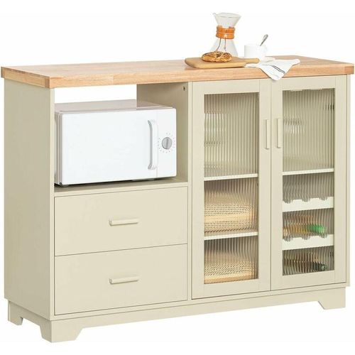 4251388621011 - FSB81-MI Buffet Sideboard mit 2 Glastüren Küchenschrank Kommode Schrank Flurschrank Beistellschrank Mikrowellenschrank Aufbewahrungsschrank Beige bht