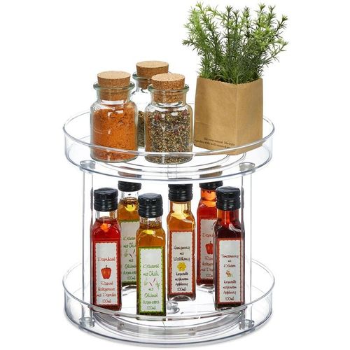 4052025479473 - Drehteller 2-stöckig ø 27 cm drehbar Drehscheibe für Kühlschrank Kosmetik & Gewürze rund transparent - Relaxdays