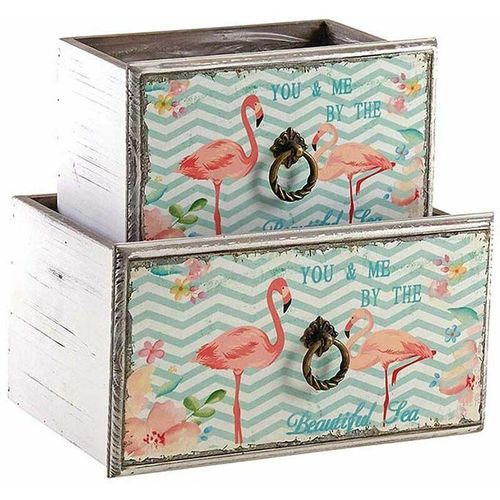 3238920797053 - Aubry Gaspard - Ordnungskorb aus Holz mit Flamingo Motiv (Doppelpack)