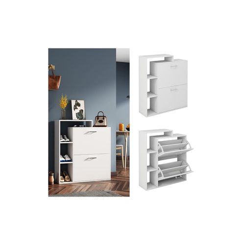 4066731269228 - Oskar-Store Schuhschrank Tobias Weiß 80 x 90 cm 2-fach Schuhkipper mit Regal 4066731269228 - Oskar-Store Schuhschrank Tobias Weiß 80 x 90 cm 2-fach Schuhkipper mit Regal
