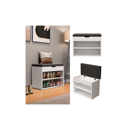 4066731271276 - Oskar-Store Schuhbank Titus Weiß 60 x 45 cm Schuhregal mit Sitz Klappdeckel Fächer 4066731271276 - Oskar-Store Schuhbank Titus Weiß 60 x 45 cm Schuhregal mit Sitz Klappdeckel Fächer