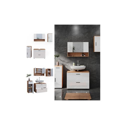 4066731273287 - Badmöbelset Irma Eiche Weiß Hochglanz modern 80 cm 30 cm Badezimmerschrank Badschrank Badezimmermöbel Waschtischunterschrank Spiegelschrank Midischrank Hängeschrank Schranktür Schrankschublade 4066731273287 - Badmöbelset Irma Eiche Weiß Hochglanz modern 80 cm 30 cm Badezimmerschrank Badschrank Badezimmermöbel Waschtischunterschrank Spiegelschrank Midischrank Hängeschrank Schranktür Schrankschublade