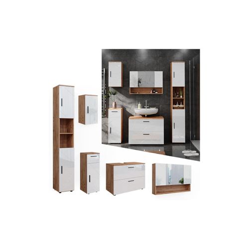 4066731273263 - Badmöbelset Irma Eiche Weiß Hochglanz modern 80 cm 30 cm Badezimmerschrank Badschrank Badezimmermöbel Waschtischunterschrank Spiegelschrank Hochschrank Midischrank Hängeschrank Tür Schublade 4066731273263 - Badmöbelset Irma Eiche Weiß Hochglanz modern 80 cm 30 cm Badezimmerschrank Badschrank Badezimmermöbel Waschtischunterschrank Spiegelschrank Hochschrank Midischrank Hängeschrank Tür Schublade