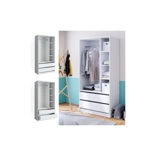 4066731331505 - Kleiderschrank Elmo 100 x 200 cm Weiß offen Garderobe Schubfächer Schlafzimmer 4066731331505 - Kleiderschrank Elmo 100 x 200 cm Weiß offen Garderobe Schubfächer Schlafzimmer