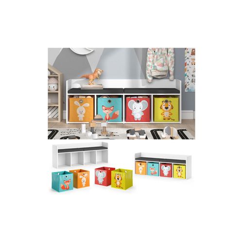 4066731227068 - Bank-Regal Bücherregal Kinderregal Luigi Hellgrau 107x89 cm modern Faltbox Sitzbank Kinderzimmer Regal Wandregal Spielzeugregal Dekoregal Standregal Aufbewahrung Würfelregal Regal-Bank-Kombi