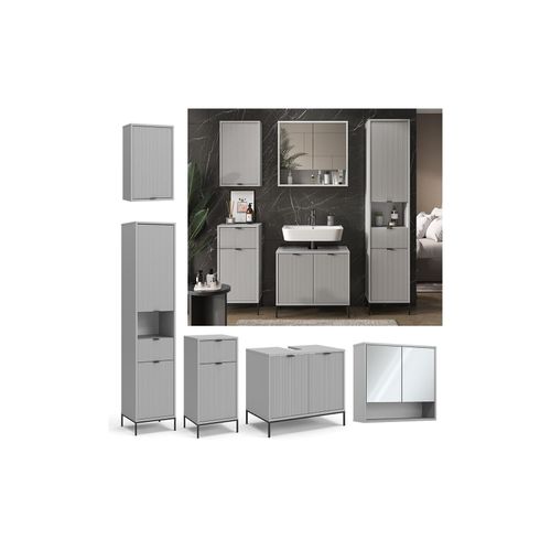 4066731326341 - Badmöbel-Set Eliza Grau Badezimmer moderne Badserie extravagante Fronten Waschtischunterschrank Spiegelschrank Midischrank Hängeschrank Hochschrank 4066731326341 - Badmöbel-Set Eliza Grau Badezimmer moderne Badserie extravagante Fronten Waschtischunterschrank Spiegelschrank Midischrank Hängeschrank Hochschrank