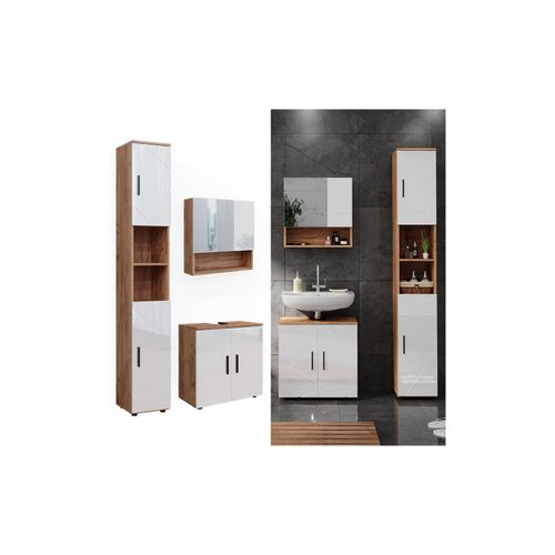 4066731273409 - Badmöbelset Irma Eiche Weiß Hochglanz modern Badezimmerschrank Badschrank Badezimmermöbel Waschtischunterschrank Spiegelschrank Hochschrank Schranktür Schrankfach 4066731273409 - Badmöbelset Irma Eiche Weiß Hochglanz modern Badezimmerschrank Badschrank Badezimmermöbel Waschtischunterschrank Spiegelschrank Hochschrank Schranktür Schrankfach