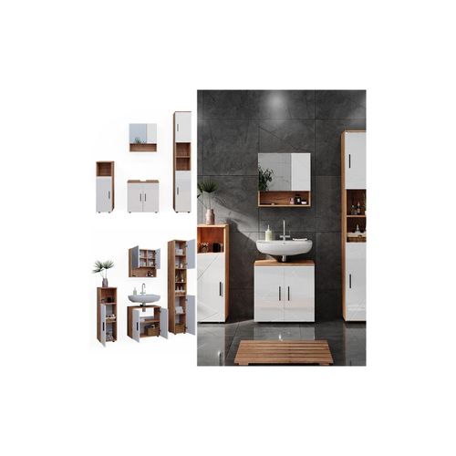 4066731273379 - Badmöbelset Irma Eiche Weiß Hochglanz modern Badezimmerschrank Badschrank Badezimmermöbel Waschtischunterschrank Spiegelschrank Hochschrank Midischrank Schranktür Schrankfach 4066731273379 - Badmöbelset Irma Eiche Weiß Hochglanz modern Badezimmerschrank Badschrank Badezimmermöbel Waschtischunterschrank Spiegelschrank Hochschrank Midischrank Schranktür Schrankfach