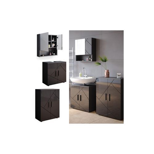 4251421952805 - Badmöbel Set Irma Anthrazit Hochglanz 3 Teile mit Unterschrank 60 cm Vicco