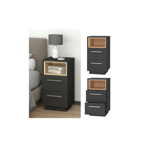 4251421970229 - Nachtschrank Nachttisch Nachtkommode Beatrice Anthrazit 2 Schubladen Kommode 4251421970229 - Nachtschrank Nachttisch Nachtkommode Beatrice Anthrazit 2 Schubladen Kommode