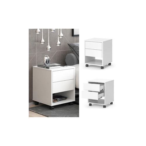 4066731275953 - Hocker mit Schublade Jons 37 x 37 cm Weiß Sitzhocker Stauraum Büromöbel