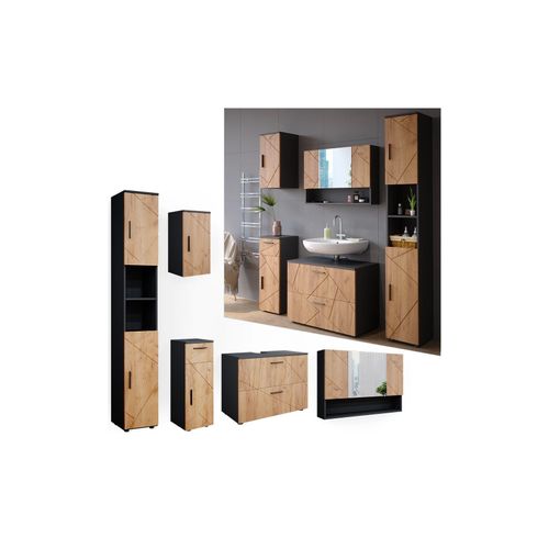 4066731227761 - Badmöbelset Irma Anthrazit Eiche modern 80 cm 30 cm Badezimmerschrank Badschrank Badezimmermöbel Waschtischunterschrank Spiegelschrank Hochschrank Midischrank Hängeschrank Tür Schublade