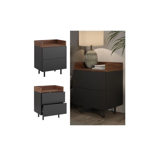 4066731330454 - Nachttisch Anika 54 x 68 cm Anthrazit Walnussbraun mit 2 Schubfächer