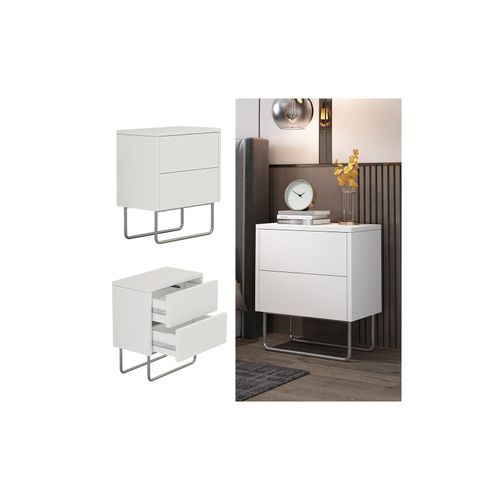 4066731334926 - Nachtschrank Calvin Weiß 45 x 50 cm moderner Nachttisch mit 2 Schubladen Nachtkommode 4066731334926 - Nachtschrank Calvin Weiß 45 x 50 cm moderner Nachttisch mit 2 Schubladen Nachtkommode