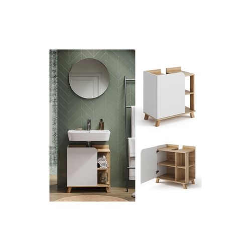 4066731336579 - Waschbeckenunterschrank Karen Sonoma Weiß 60 x 65 cm mit Tür und offenen Fächern Vicco 4066731336579 - Waschbeckenunterschrank Karen Sonoma Weiß 60 x 65 cm mit Tür und offenen Fächern Vicco