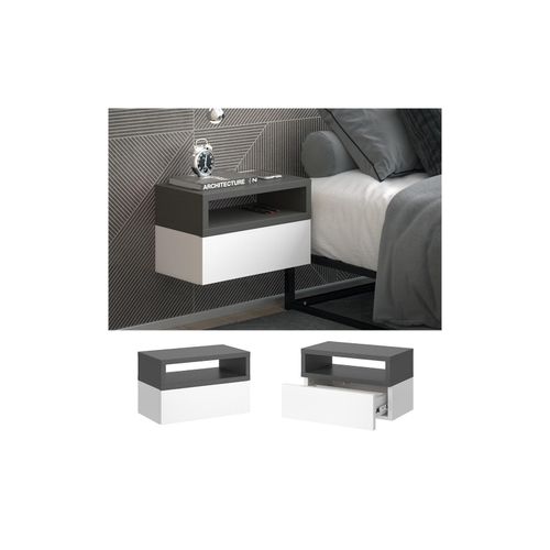 4066731259120 - 2er Set Nachttische Urbano 45x28cm Weiß Anthrazit Kommode mit Schublade 4066731259120 - 2er Set Nachttische Urbano 45x28cm Weiß Anthrazit Kommode mit Schublade