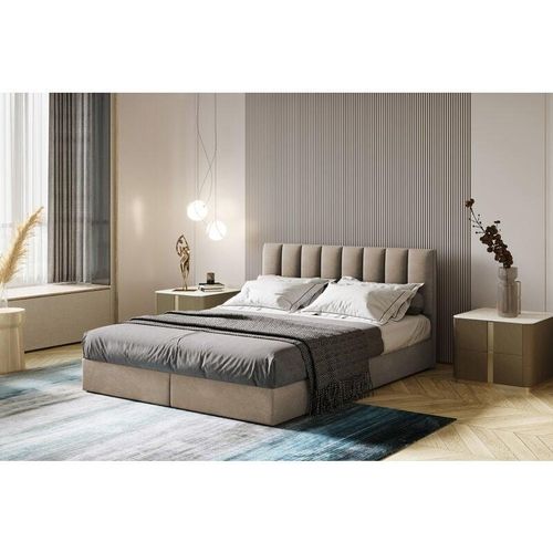 5904347102975 - City Boxspringbett 140 x 200 mit Bettkasten und Topper HellBeige - Trada