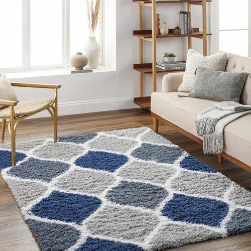 0889292406505 - Hochflor-Teppich SURYA Modern 2321 Teppiche Gr B L 160 cm x 220 cm 52 mm 1 St blau (navy) Esszimmerteppiche Flauschig Langflor Weich Boho Wohnzimmerteppich Blau