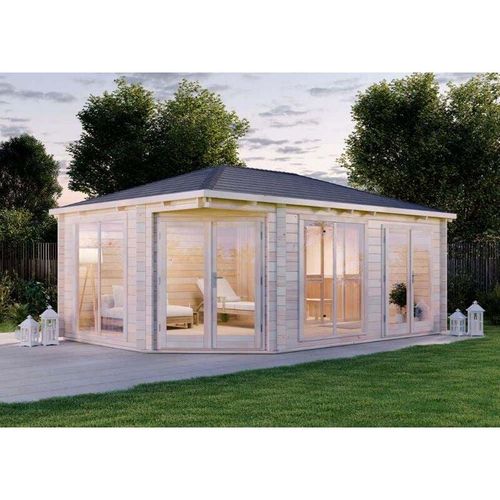 4251771219351 - Finntherm - 5-Eck Saunahaus Julia-40 iso Gartensauna 3 Sitzbänke aus Holz Sauna mit 40 mm Wandstärke Außensauna mit Montagematerial - Naturbelassen