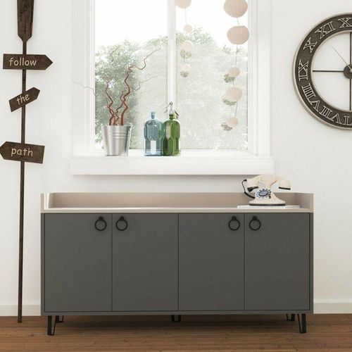 0645656393214 - Toscohome - Sideboard 140 cm mit 4 Türen in Anthrazit und Taubengrau - Dea