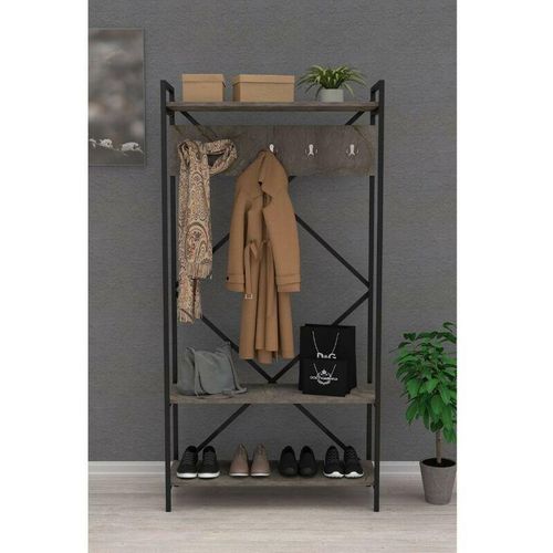 0784196606672 - Toscohome - Eingangsschrank 90x180h cm mit Garderobe und Regal Farbe grau - Navis