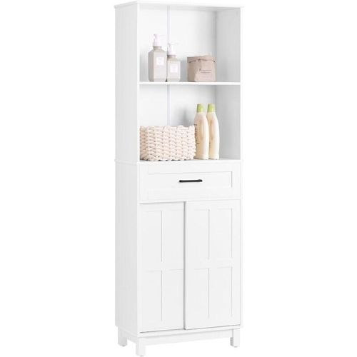 4251388628850 - Sobuy - BZR141-W Hochschrank mit Schiebetüren Badezimmer schmaler Schrank Badschrank Badregal Badezimmermöbel Weiß bht ca 56x167x30cm