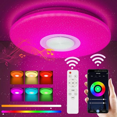 9441000428301 - Swanew - Lustre de plafond led 36W avec effet ciel étoilé pour la cuisine musique Bluetooth et haut-parleurs rgb