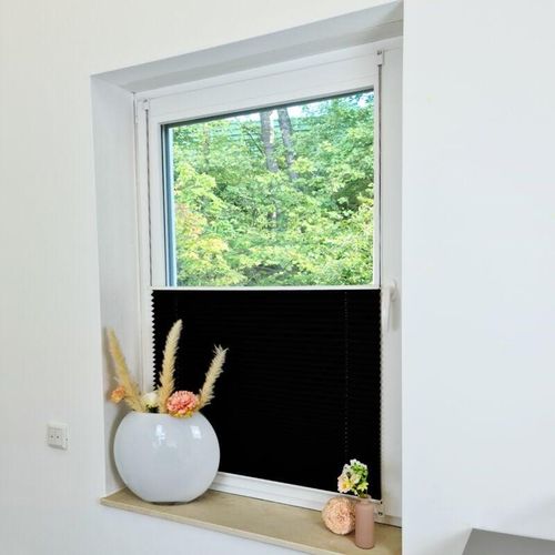 4251259484776 - Hago - Premium Klemmfix-Plissee ohne bohren Faltrollo Rollo Jalousie für Fenster Tür Schwarz 50 cm 100 cm - Schwarz