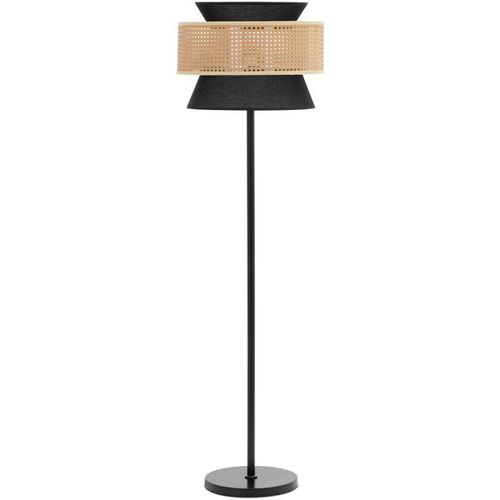 4062859244390 - - Stehlampe Rattanschirm 40 w E27 Stehleuchte Standleuchte modern Wohnzimmer - Beige Schwarz Weiß